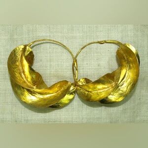 Vintage Authentic Fulani Tribal Basket Brass Metal Hoop Earrings